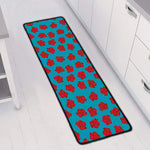Red And Blue Carnation Pattern Print Long Kitchen Mat