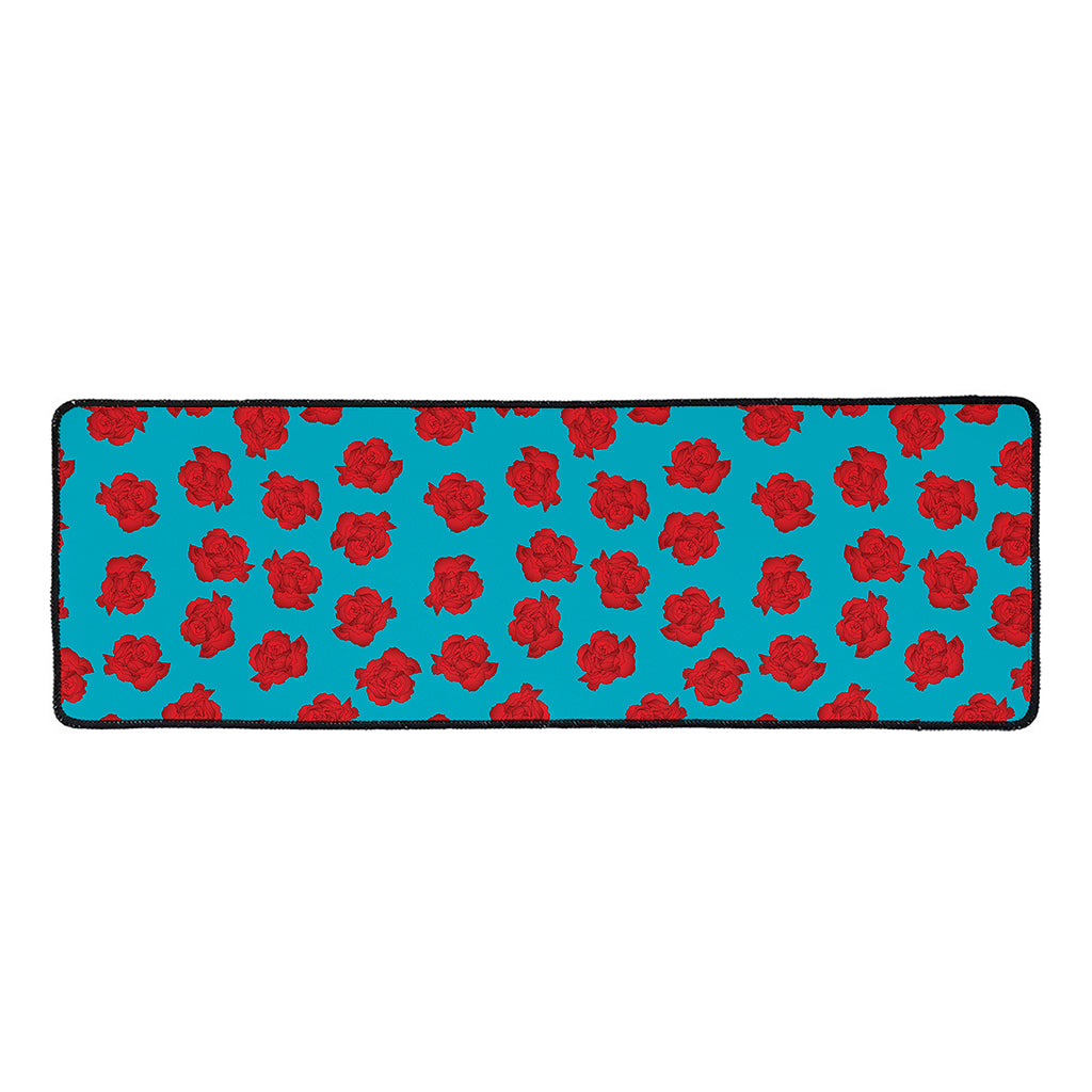 Red And Blue Carnation Pattern Print Long Kitchen Mat
