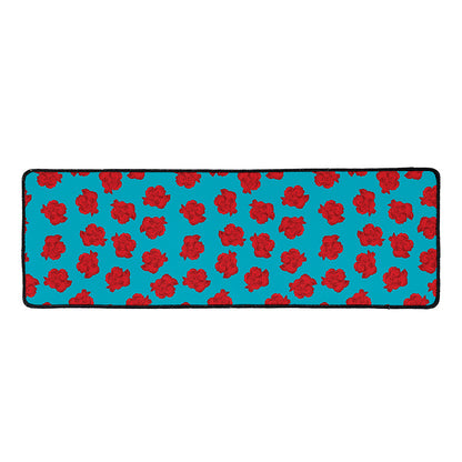 Red And Blue Carnation Pattern Print Long Kitchen Mat