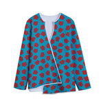 Red And Blue Carnation Pattern Print Long Sleeve Short Coat