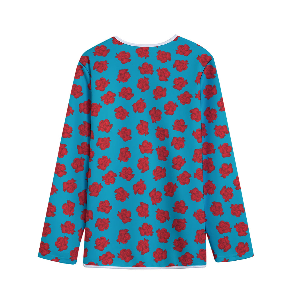Red And Blue Carnation Pattern Print Long Sleeve Short Coat