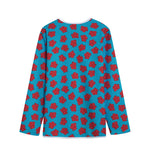 Red And Blue Carnation Pattern Print Long Sleeve Short Coat