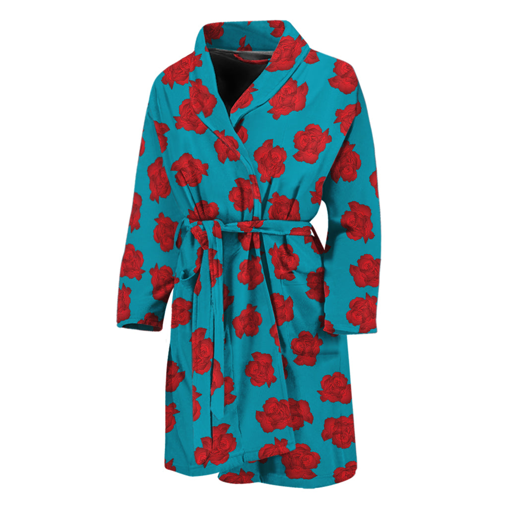 Red And Blue Carnation Pattern Print Men's Bathrobe