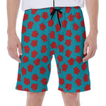Red And Blue Carnation Pattern Print Men's Beach Shorts