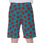 Red And Blue Carnation Pattern Print Men's Beach Shorts