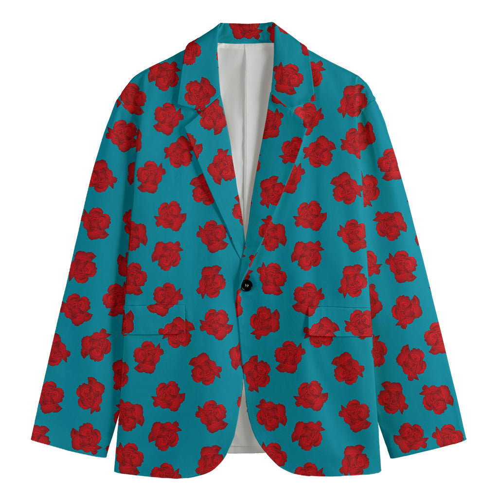 Red And Blue Carnation Pattern Print Men's Blazer