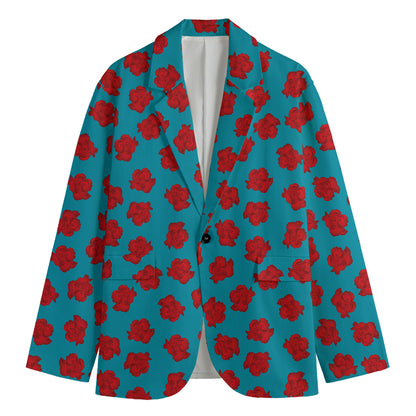 Red And Blue Carnation Pattern Print Men's Blazer