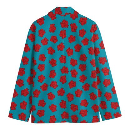 Red And Blue Carnation Pattern Print Men's Blazer