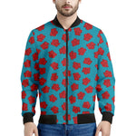 Red And Blue Carnation Pattern Print Men's Bomber Jacket