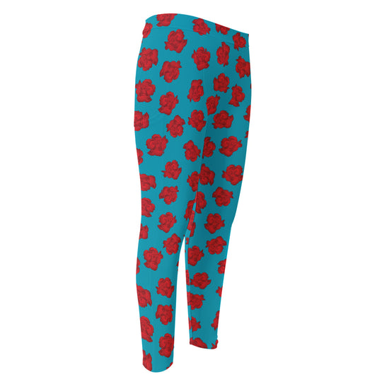 Red And Blue Carnation Pattern Print Men's Compression Pants