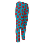 Red And Blue Carnation Pattern Print Men's Compression Pants