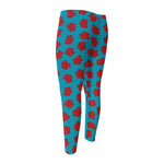 Red And Blue Carnation Pattern Print Men's Compression Pants