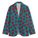 Red And Blue Carnation Pattern Print Men's Cotton Blazer