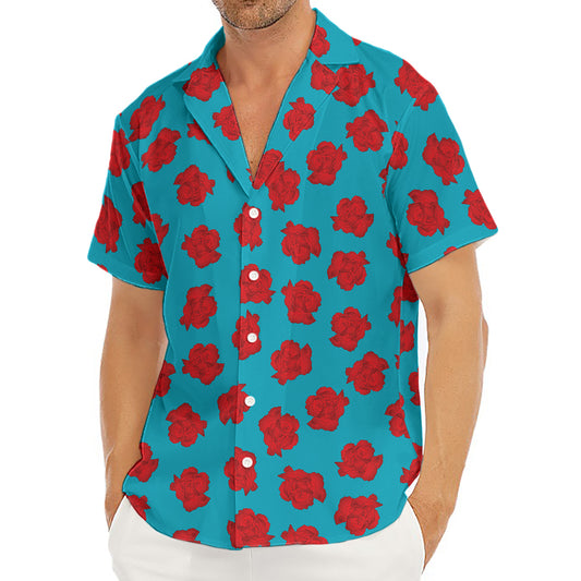 Red And Blue Carnation Pattern Print Men's Deep V-Neck Shirt