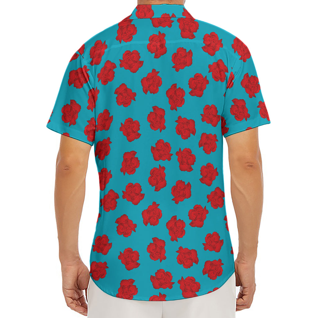 Red And Blue Carnation Pattern Print Men's Deep V-Neck Shirt