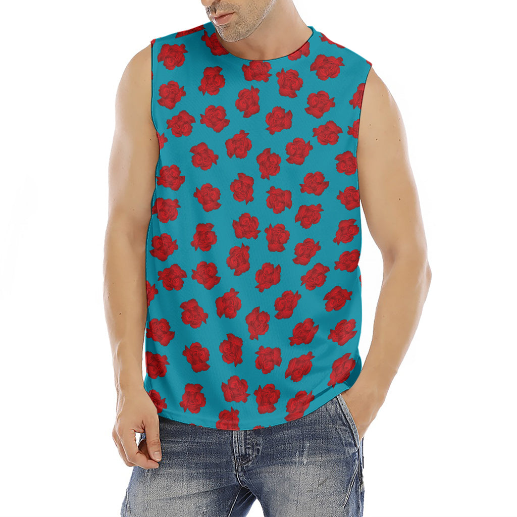 Red And Blue Carnation Pattern Print Men's Fitness Tank Top