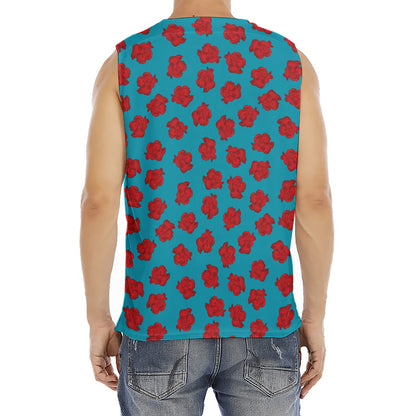Red And Blue Carnation Pattern Print Men's Fitness Tank Top