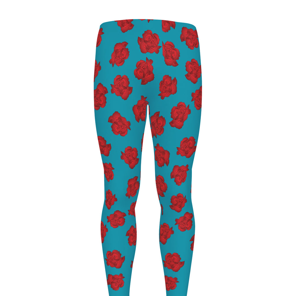 Red And Blue Carnation Pattern Print Men's leggings