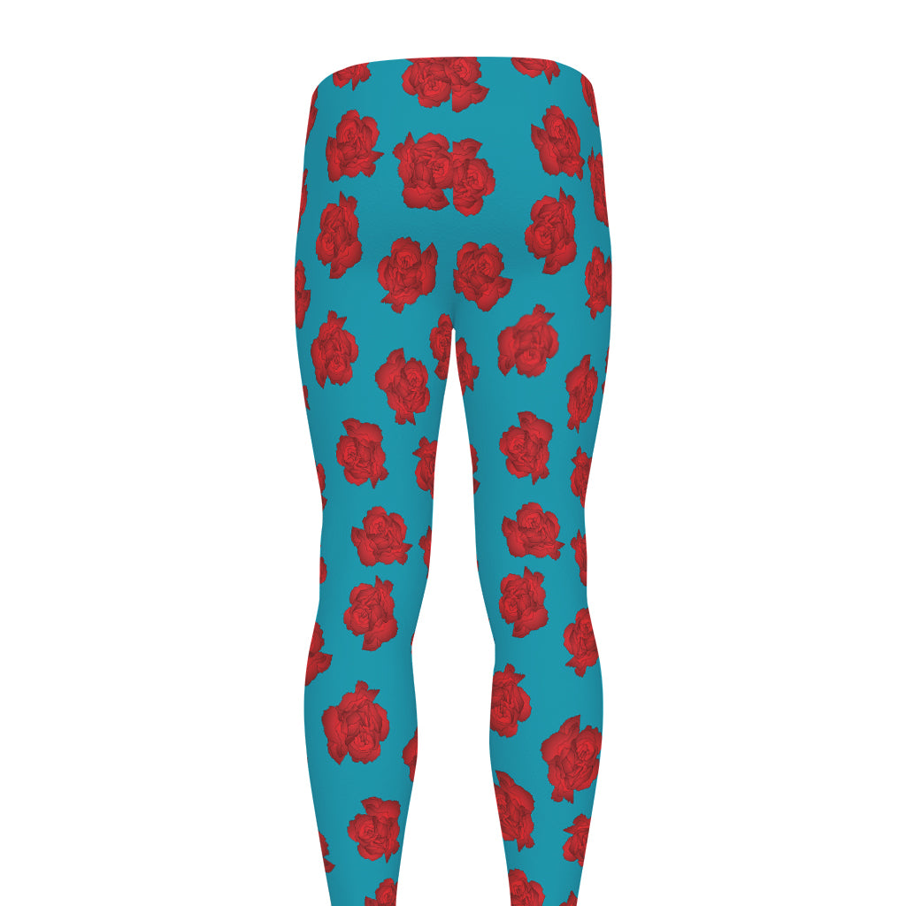 Red And Blue Carnation Pattern Print Men's leggings