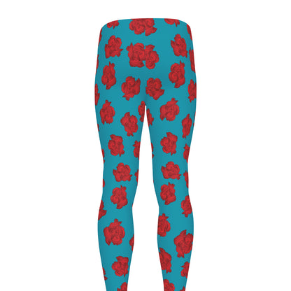 Red And Blue Carnation Pattern Print Men's leggings