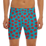 Red And Blue Carnation Pattern Print Men's Long Boxer Briefs