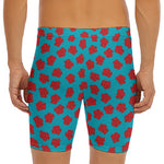 Red And Blue Carnation Pattern Print Men's Long Boxer Briefs