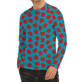 Red And Blue Carnation Pattern Print Men's Long Sleeve Rash Guard
