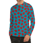 Red And Blue Carnation Pattern Print Men's Long Sleeve Rash Guard