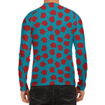 Red And Blue Carnation Pattern Print Men's Long Sleeve Rash Guard