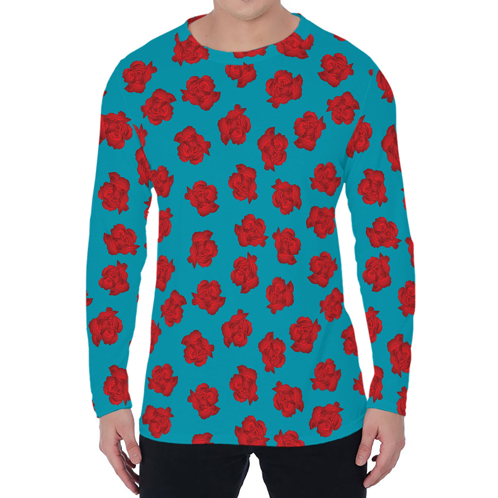 Red And Blue Carnation Pattern Print Men's Long Sleeve T-Shirt