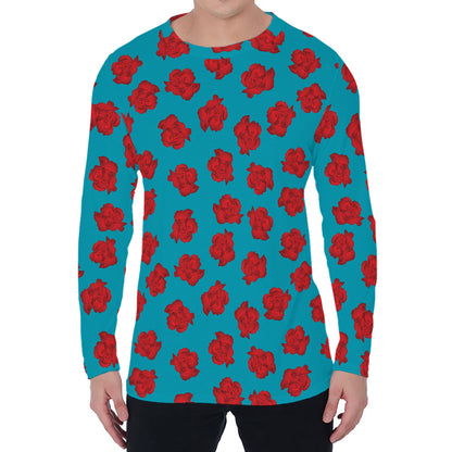 Red And Blue Carnation Pattern Print Men's Long Sleeve T-Shirt