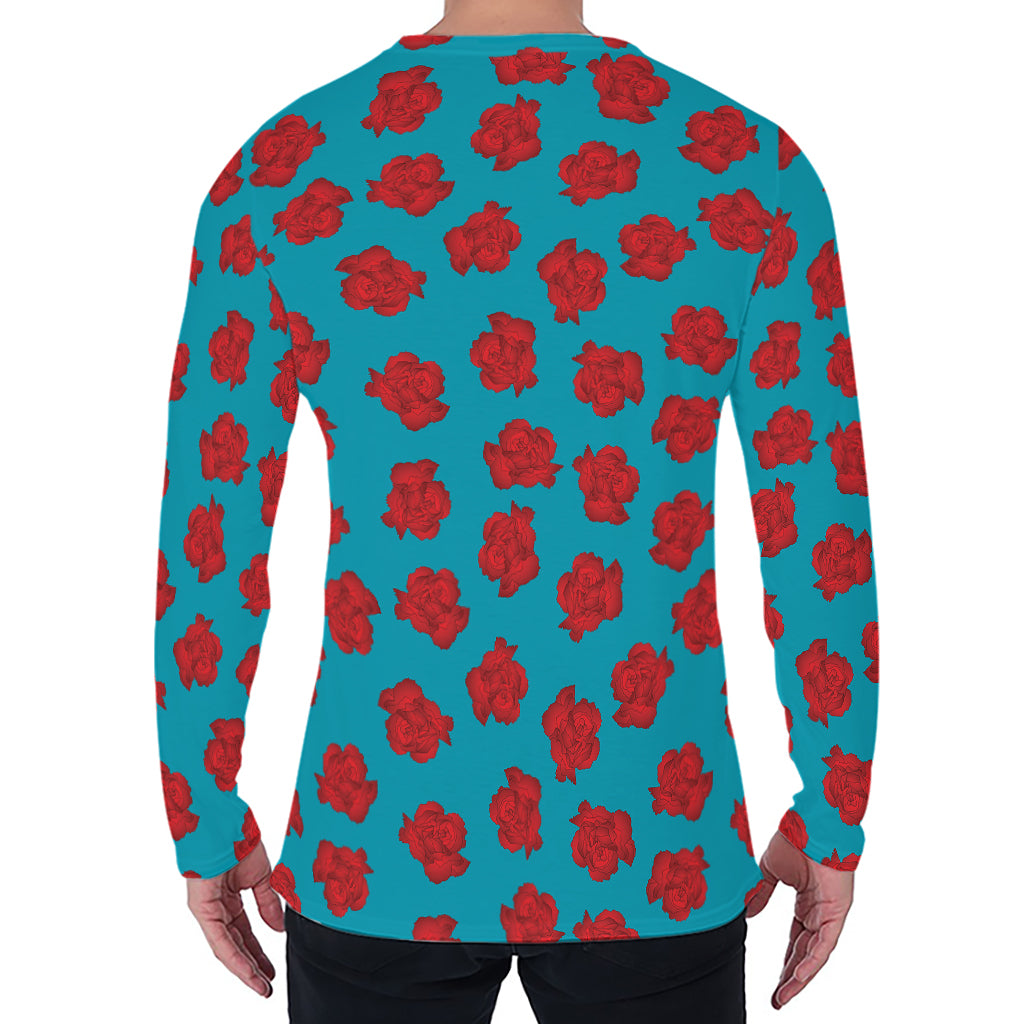 Red And Blue Carnation Pattern Print Men's Long Sleeve T-Shirt