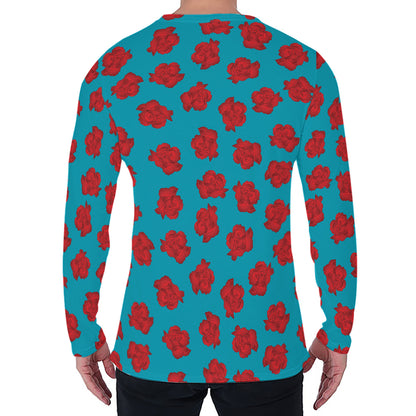 Red And Blue Carnation Pattern Print Men's Long Sleeve T-Shirt
