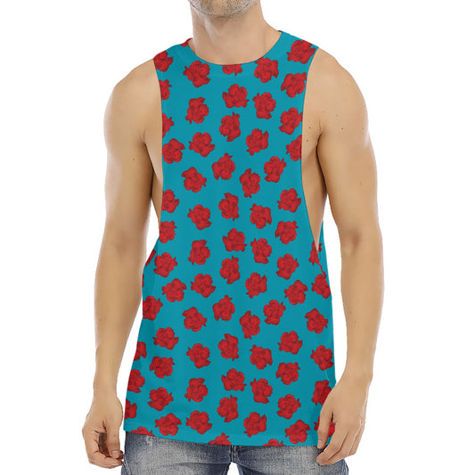 Red And Blue Carnation Pattern Print Men's Muscle Tank Top