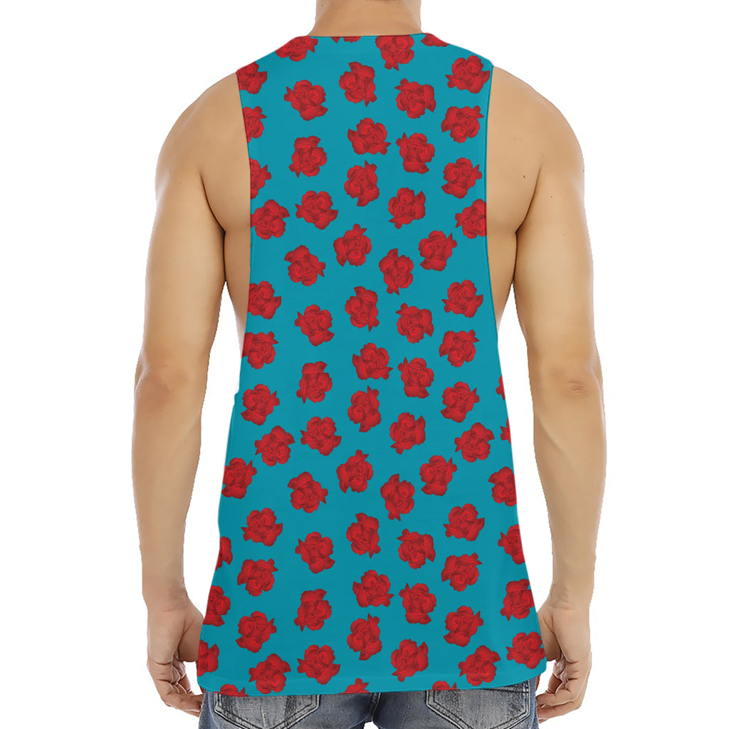 Red And Blue Carnation Pattern Print Men's Muscle Tank Top