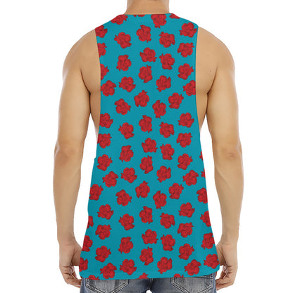 Red And Blue Carnation Pattern Print Men's Muscle Tank Top