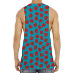 Red And Blue Carnation Pattern Print Men's Muscle Tank Top