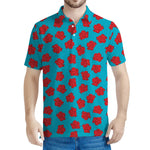 Red And Blue Carnation Pattern Print Men's Polo Shirt