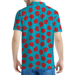 Red And Blue Carnation Pattern Print Men's Polo Shirt