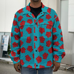 Red And Blue Carnation Pattern Print Men's Shirt Jacket