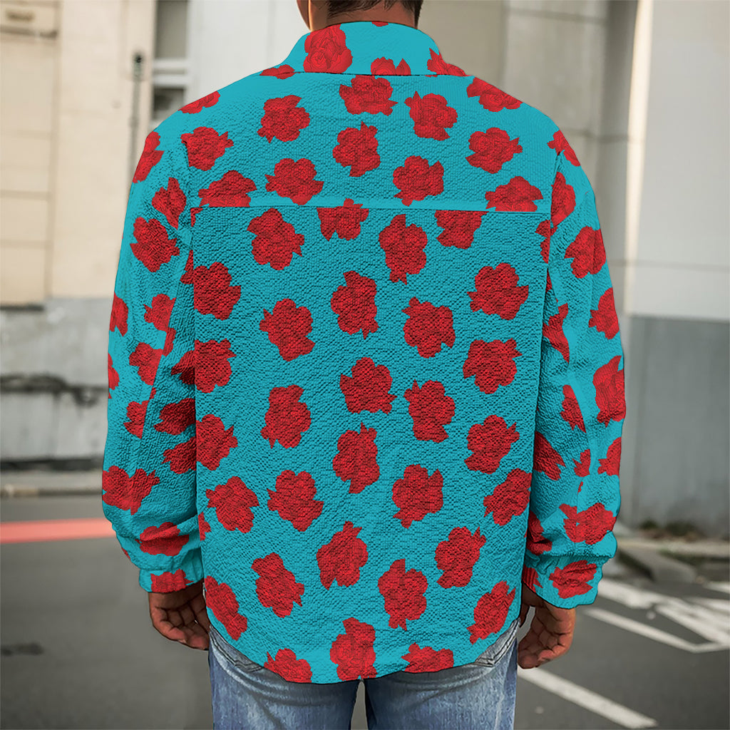 Red And Blue Carnation Pattern Print Men's Shirt Jacket