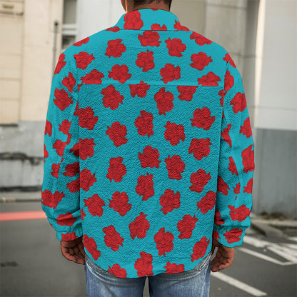 Red And Blue Carnation Pattern Print Men's Shirt Jacket