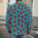Red And Blue Carnation Pattern Print Men's Shirt Jacket