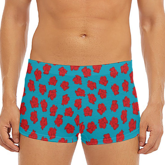 Red And Blue Carnation Pattern Print Men's Short Boxer Briefs