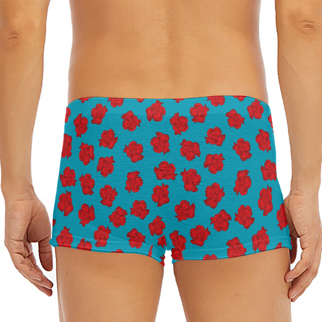 Red And Blue Carnation Pattern Print Men's Short Boxer Briefs