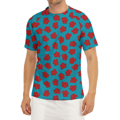 Red And Blue Carnation Pattern Print Men's Short Sleeve Rash Guard