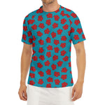 Red And Blue Carnation Pattern Print Men's Short Sleeve Rash Guard