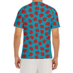 Red And Blue Carnation Pattern Print Men's Short Sleeve Rash Guard