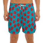 Red And Blue Carnation Pattern Print Men's Split Running Shorts
