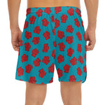 Red And Blue Carnation Pattern Print Men's Split Running Shorts